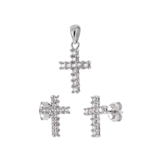 Cubic Zirconia Cross Earrings Pendant Set