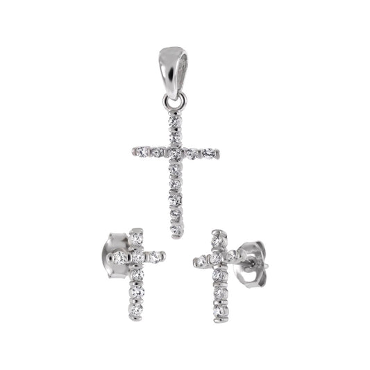 Cubic Zirconia Cross Earrings Pendant Set