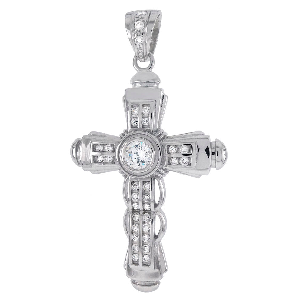 Sterling Silver HIP HOP Round CZ Cross Pendant