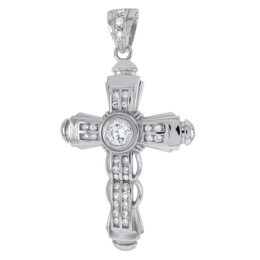 Sterling Silver HIP HOP Round CZ Cross Pendant