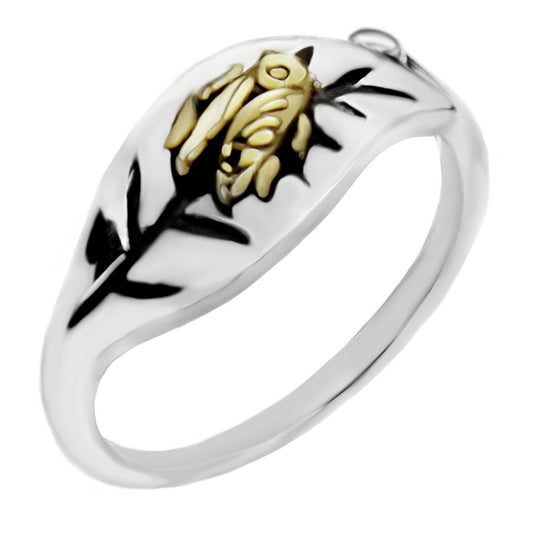 Sterling Silver Gold Plated Bee on Leaf Ring