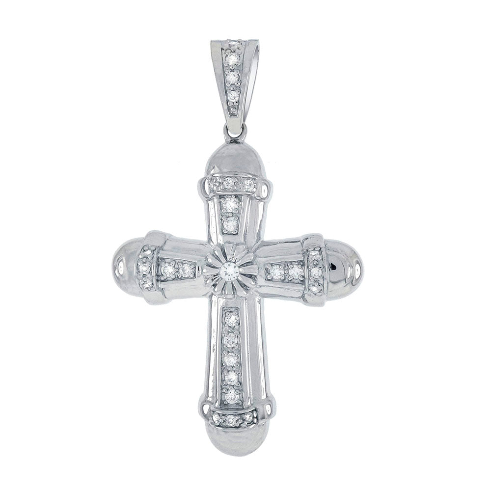 Rounded Cross Pendant with Flower Detail