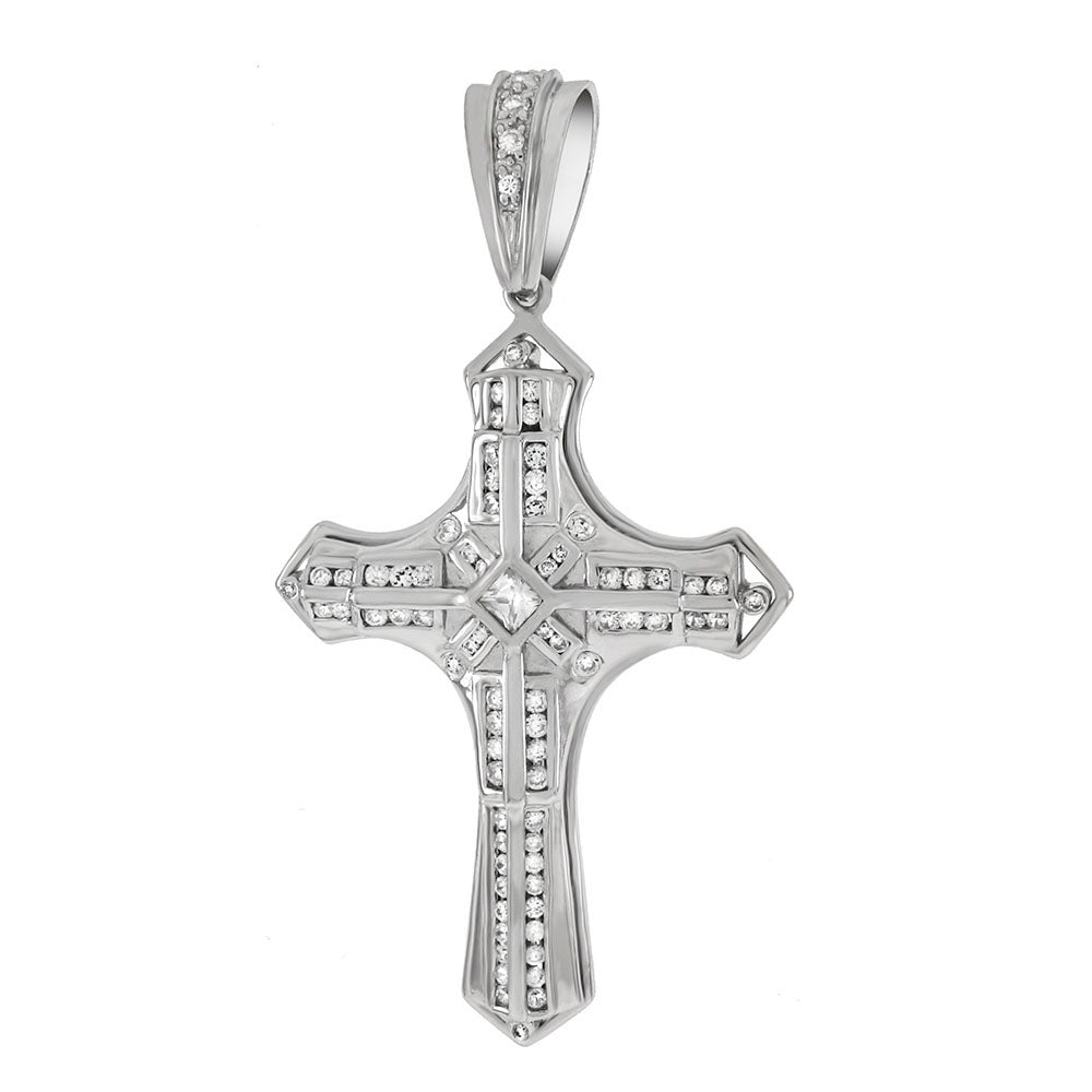 HIP HOP 925 Sterling Silver CZ Cross Pendant