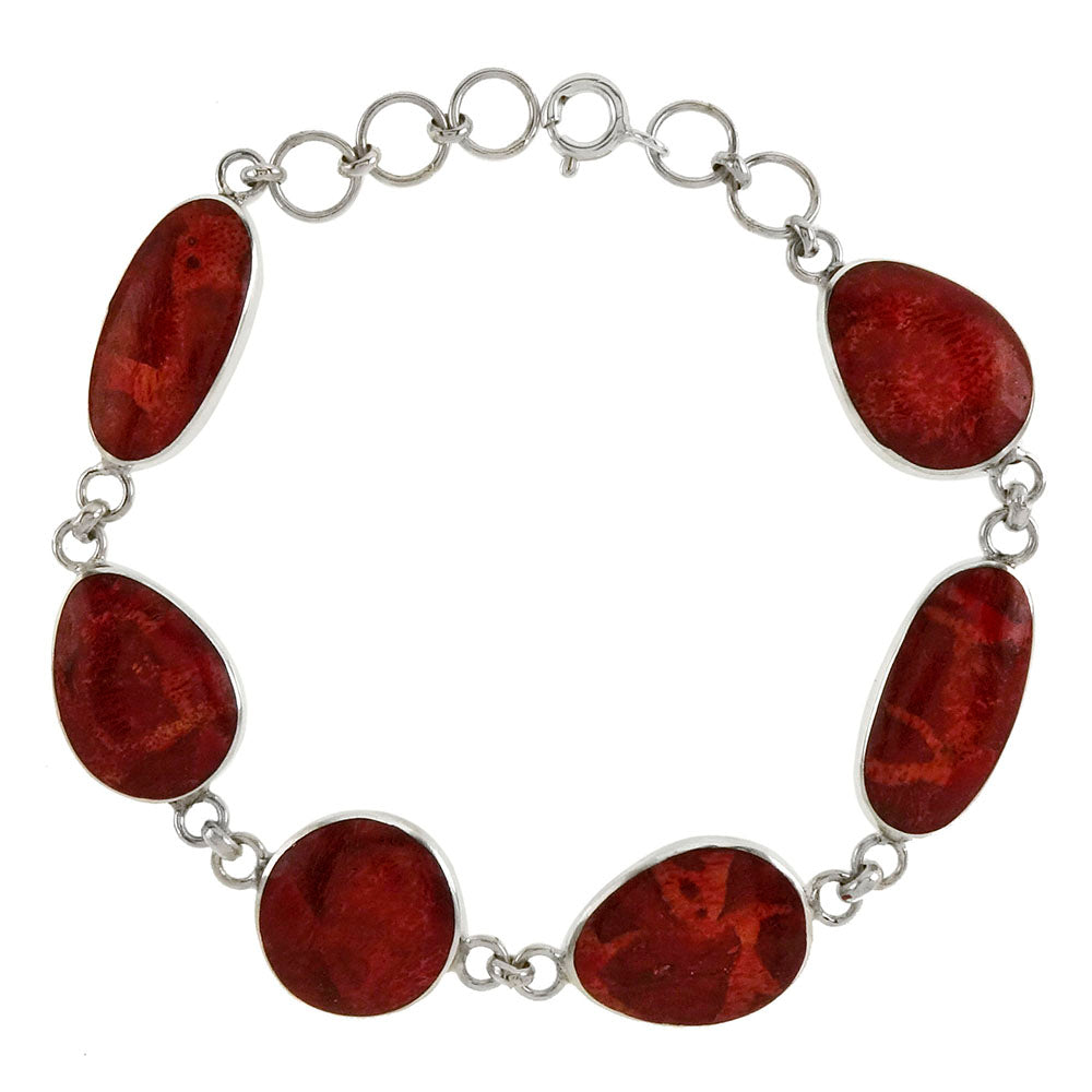 Sterling Silver Red Coral Bracelet