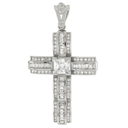 Princess Cut Baguette Round Cross Pendant