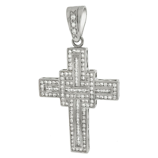 Sterling Silver Princess Round CZ HIP HOP Cross