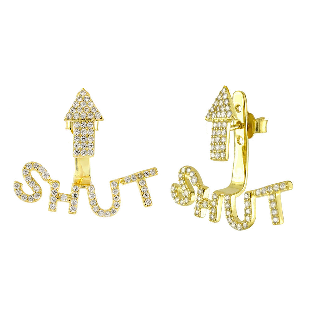 Sterling Silver Gold Plated SHUT UP CZ Earrings