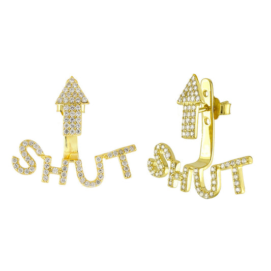 Sterling Silver Gold Plated SHUT UP CZ Earrings