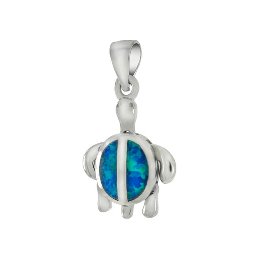 Sterling Silver Simulated Blue Opal Movable Sea Turtle Pendant