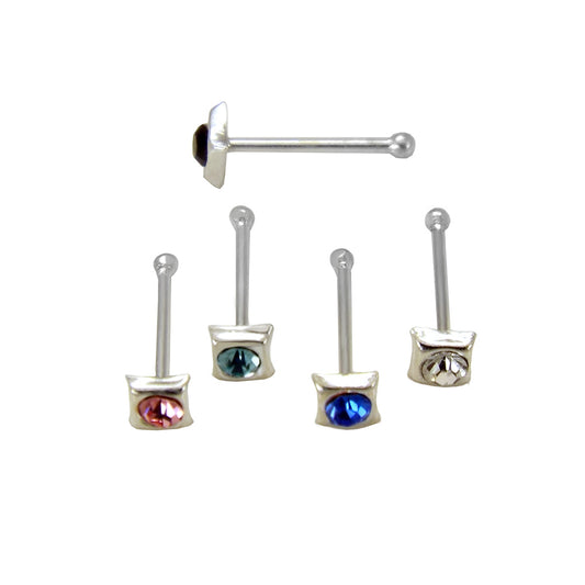 Sterling Silver Assorted Color Square Nose Stud 1 8mm W Ball End