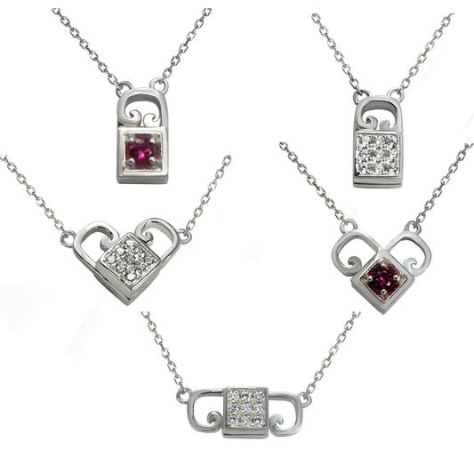 Heart Lock Reversible Rhodium Necklace