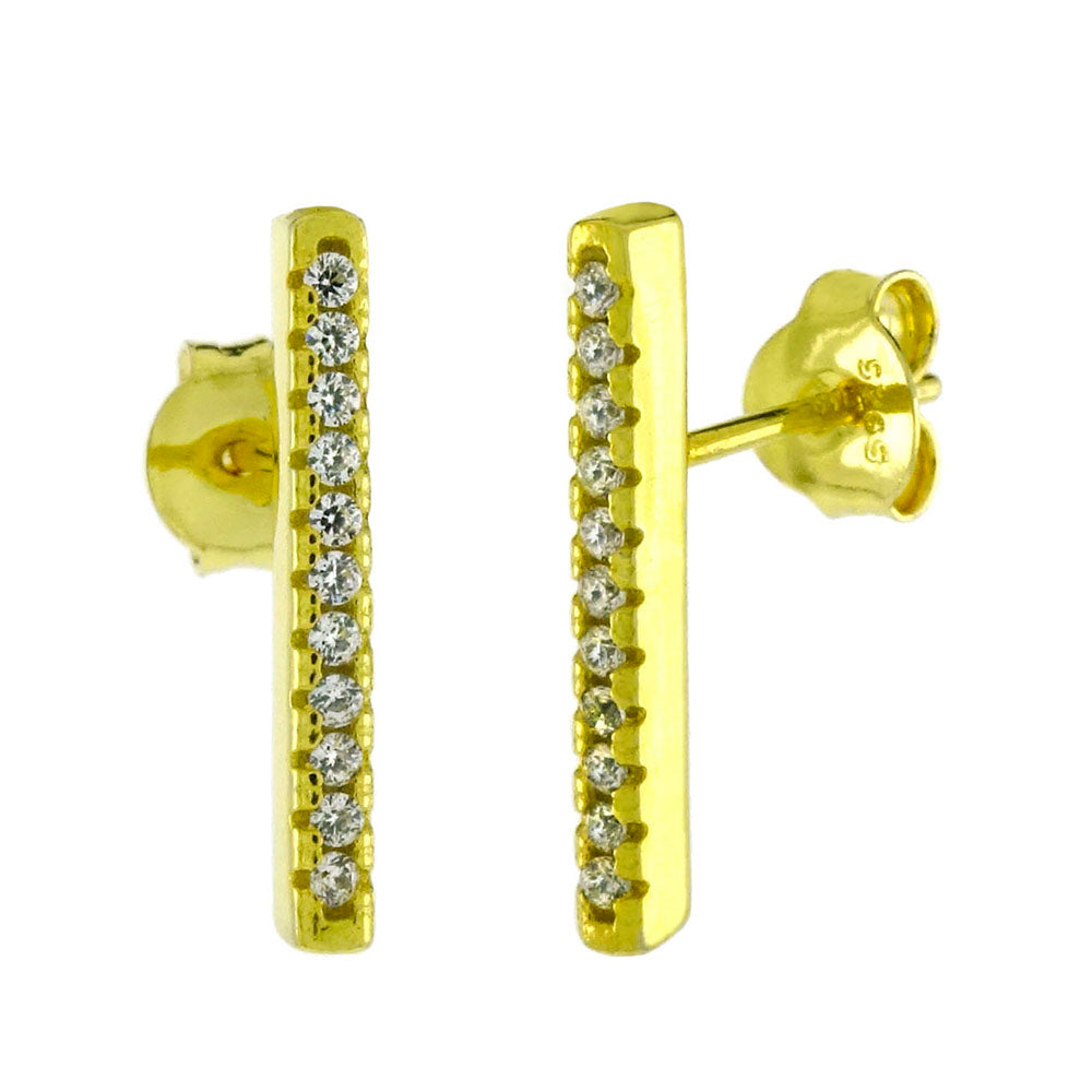 CZ Bar Gold Plated Stud Earrings