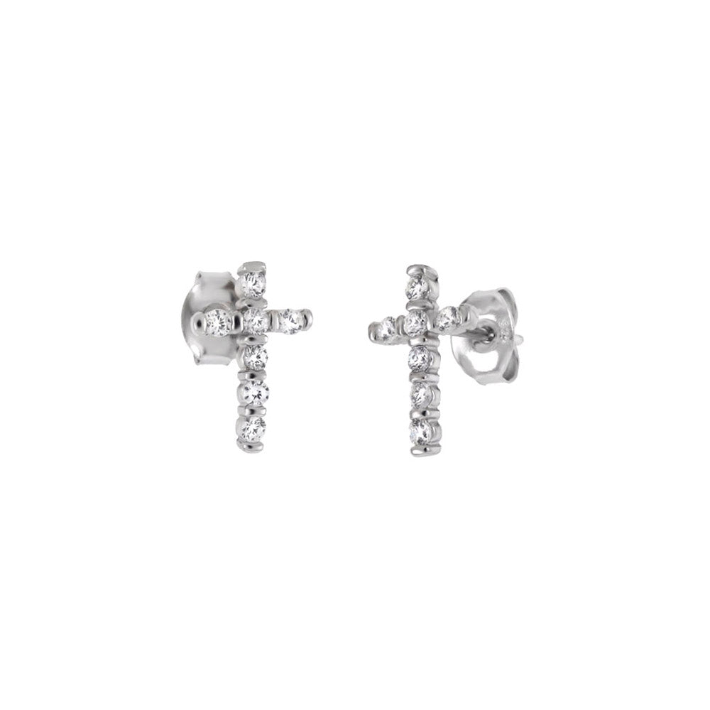 Sterling Silver Cubic Zirconia Cross Stud Earrings