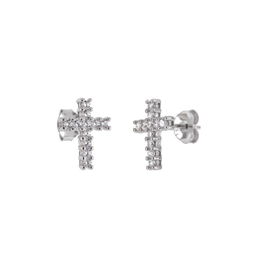 Sterling Silver Cubic Zirconia Cross Stud Earrings