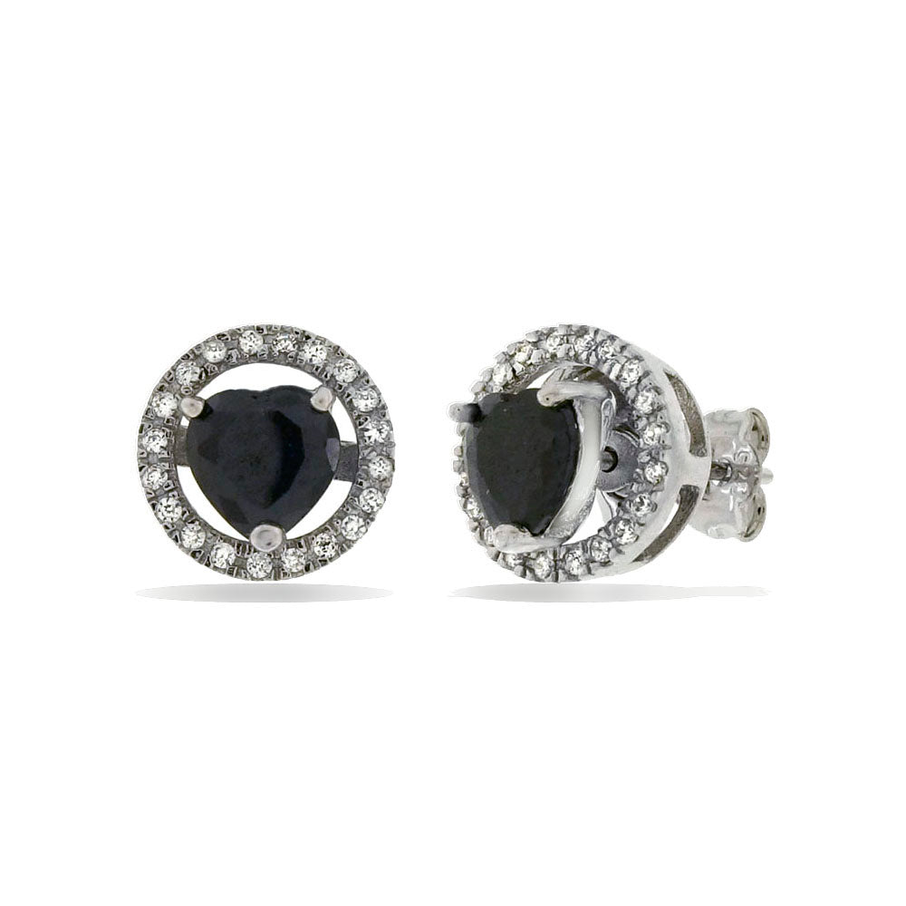 Sterling Silver 6mm Black Heart CZ Jacket Earrings