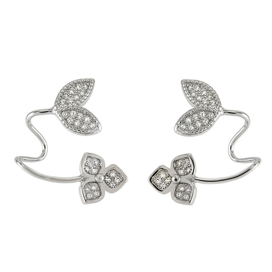 Sterling Silver CZ Flower Ear Cuff Earrings