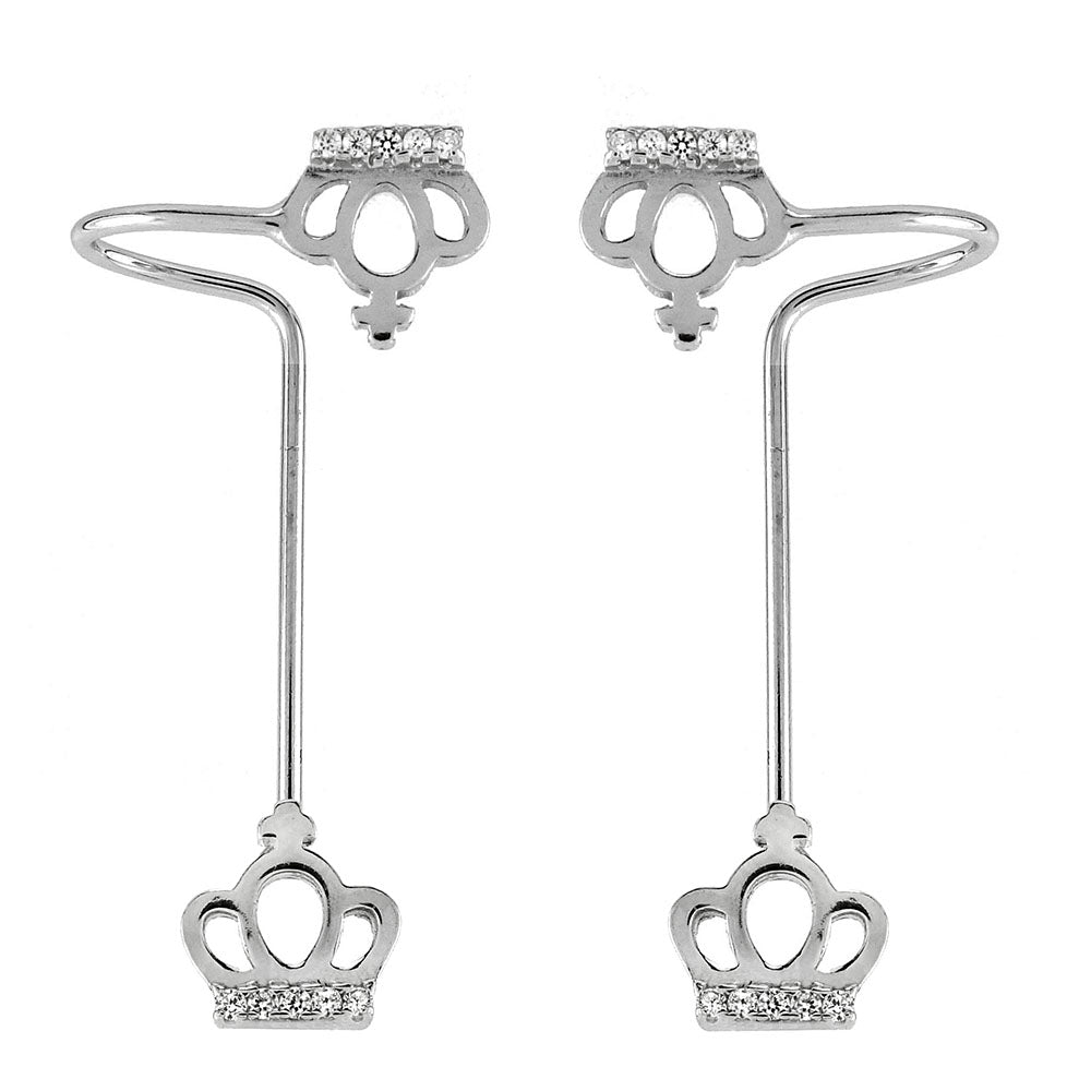 925 Silver Crown Ear Cuff Ear Climber CZ Earrings