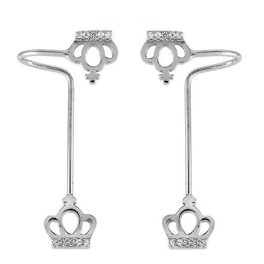 925 Silver Crown Ear Cuff Ear Climber CZ Earrings