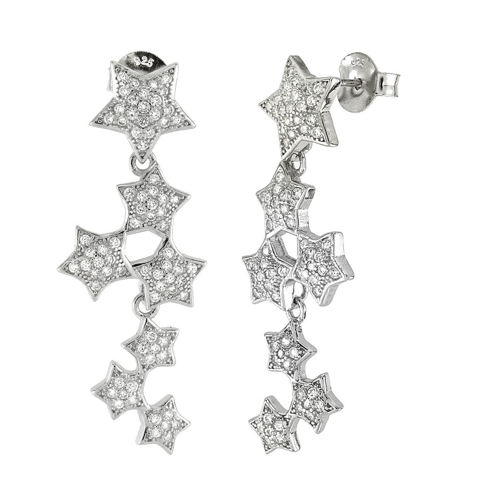 Sterling Silver Star Cubic Zirconia Dangle Earrings