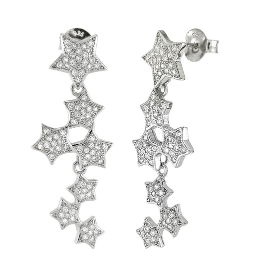 Sterling Silver Star Cubic Zirconia Dangle Earrings
