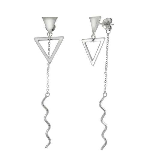 Triangle Rhodium Plated Dangle Earrings