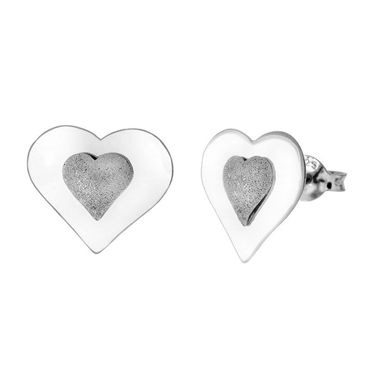 Two In One Satin Finish Heart Stud Earrings