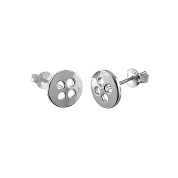 Sterling Silver Button Rhodium Stud Earrings