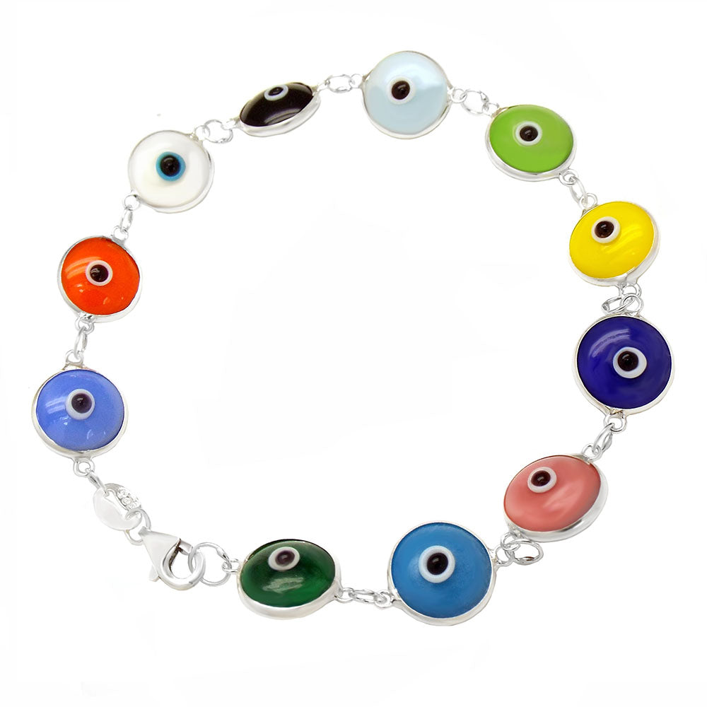 sterling silver bracelet with evil eye links