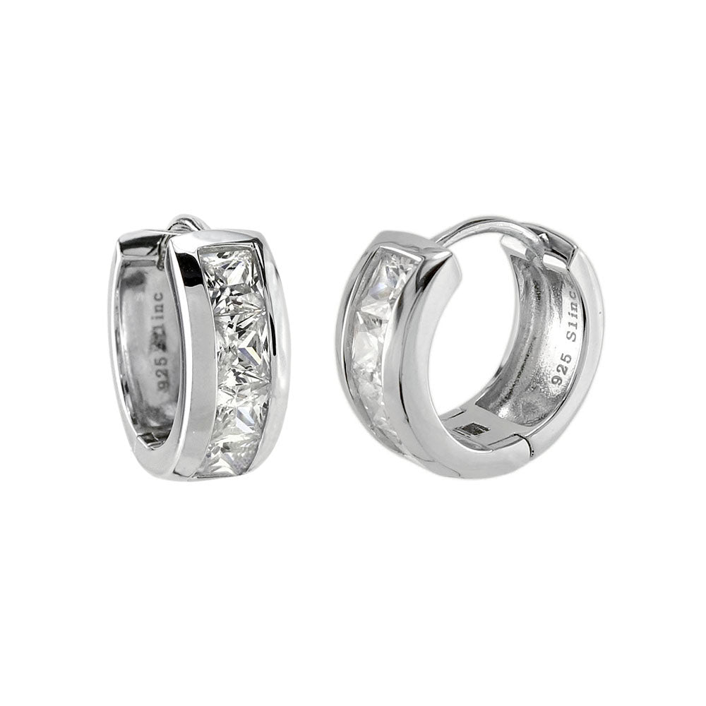 Sterling Silver Princess CZ Huggie Earrings