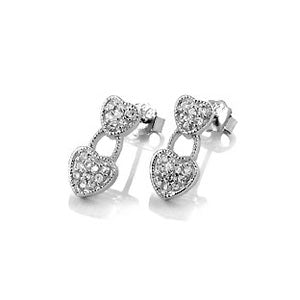 Double Heart Pave Cubic Zirconia Earrings