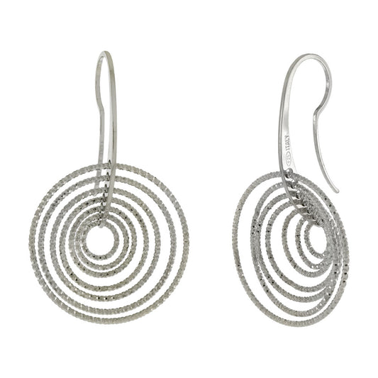 Fancy D C 3D Circle Italian Sterling Silver Rhodium Earrings