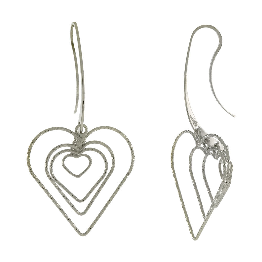 Italian Sterling Silver Heart Shape 3D Rhodium Earrings