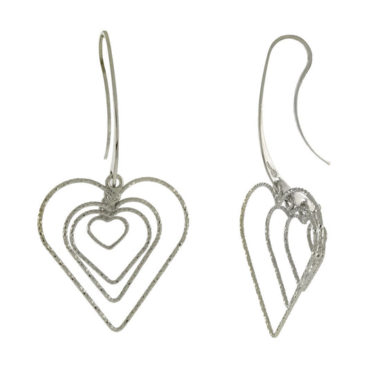Italian Sterling Silver Heart Shape 3D Rhodium Earrings