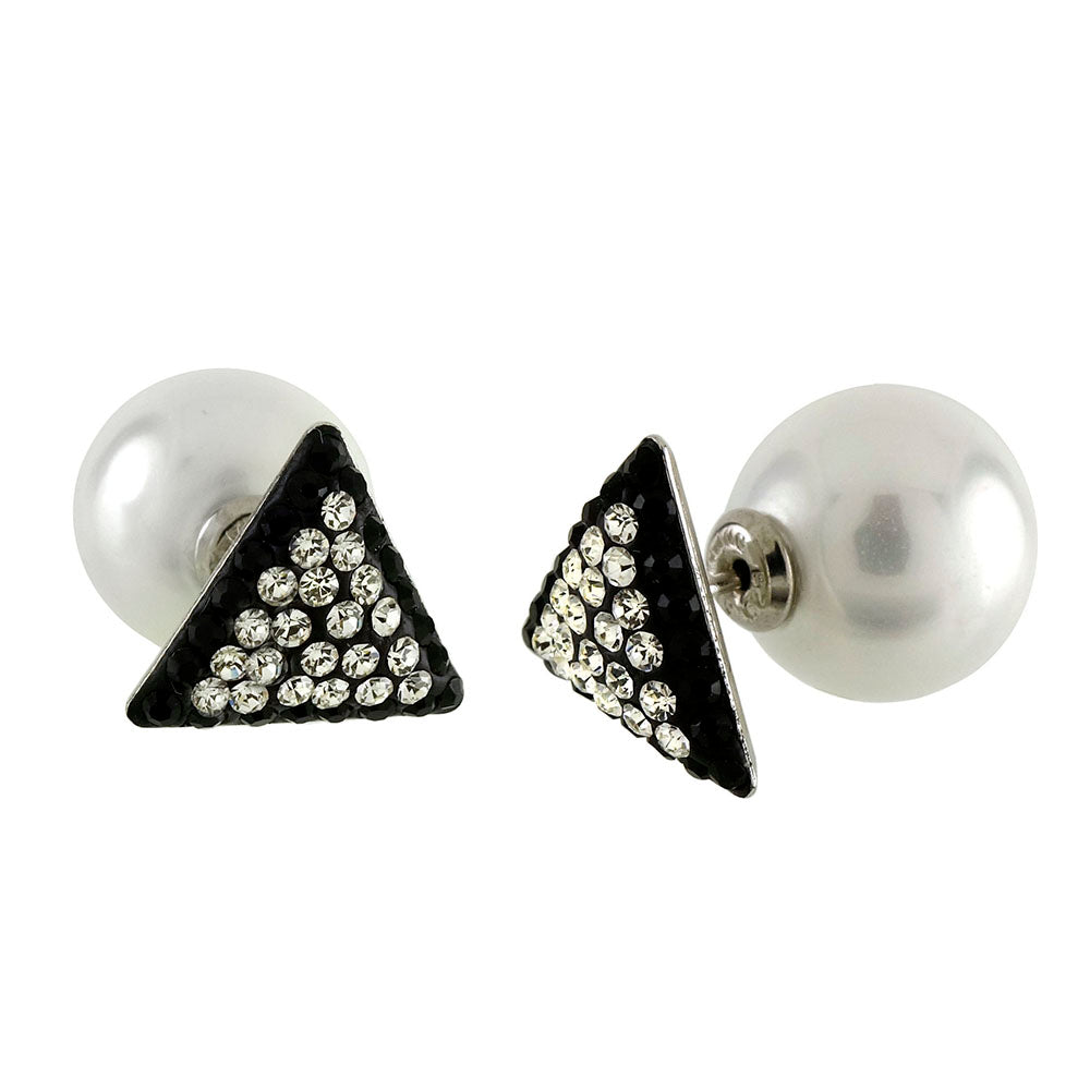 Sterling Silver Inmitation Pearl Triangle Crystal Earrings