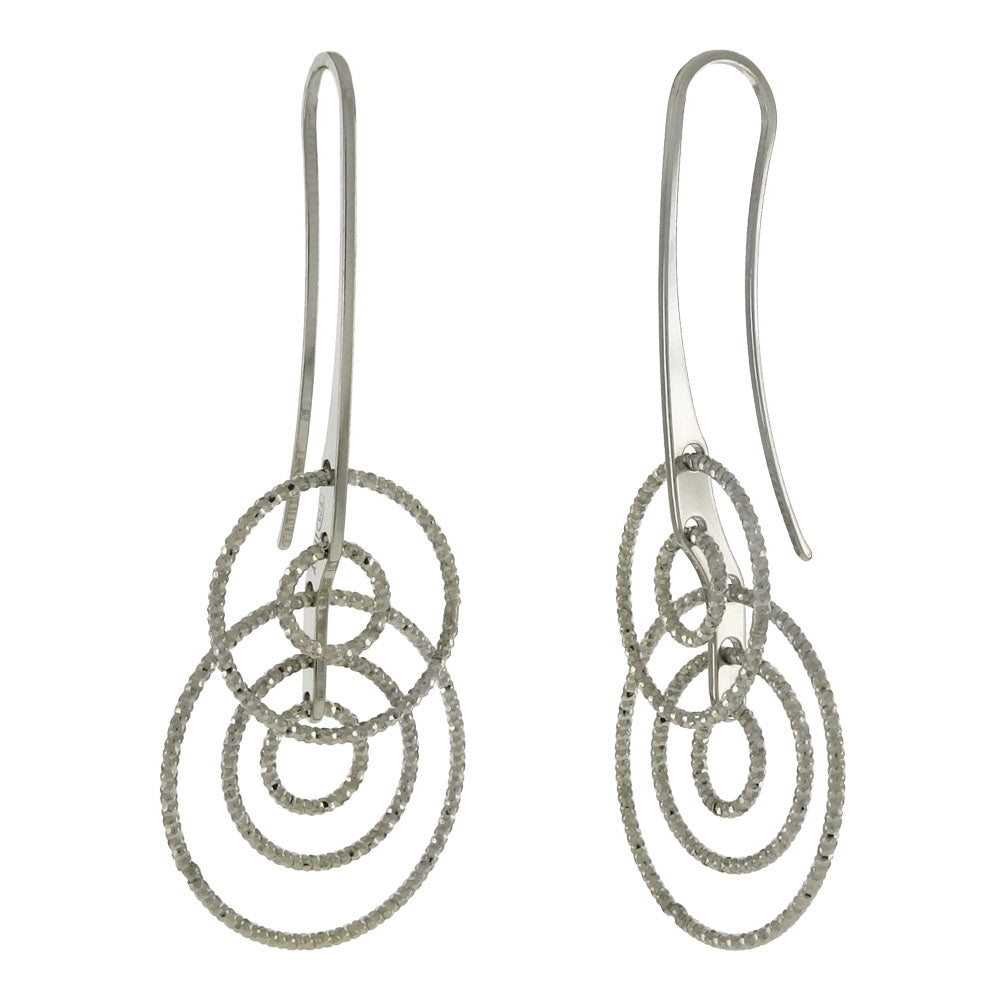 Italian Sterling Silver Multi D C 3D Circle Rhodium Earrings