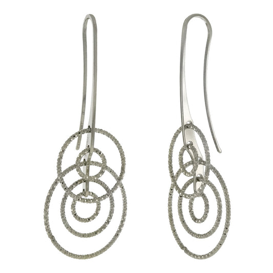 Italian Sterling Silver Multi D C 3D Circle Rhodium Earrings