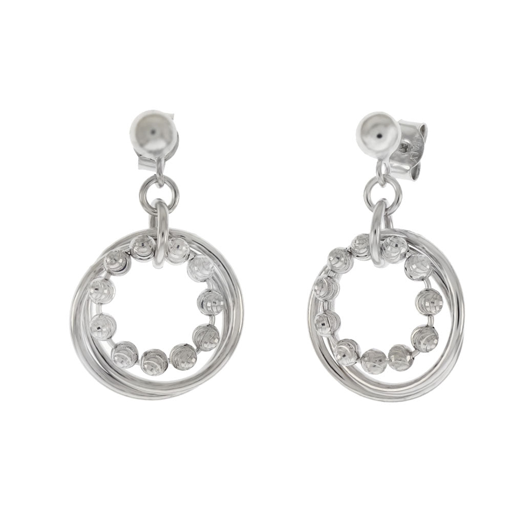 Italian Sterling Silver Fancy D C Bead Circle Rhodium Dangle Earrings