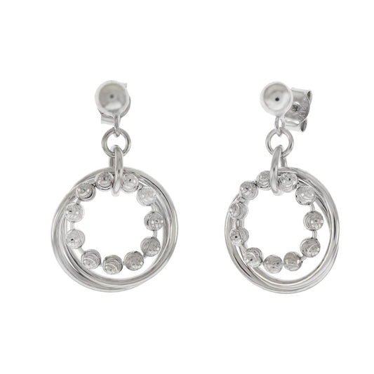 Italian Sterling Silver Fancy D C Bead Circle Rhodium Dangle Earrings
