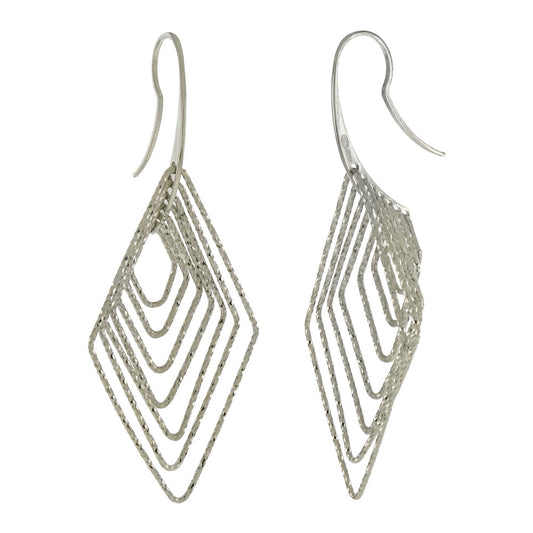 Italian Sterling Silver Diamond Shape 3D Rhodium earrings