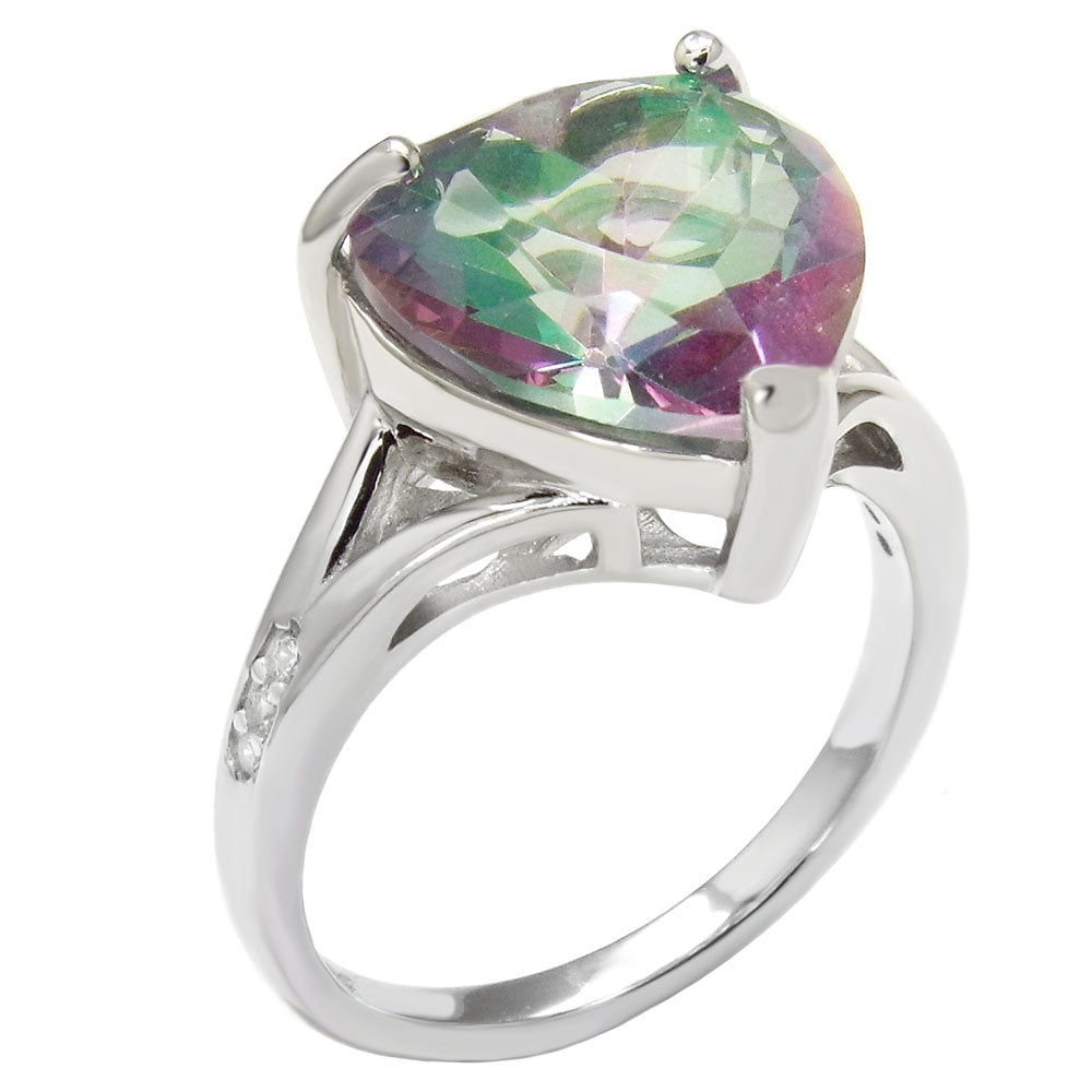 Sterling Silver Cubic Zirconia Mystic Topaz Heart Ring