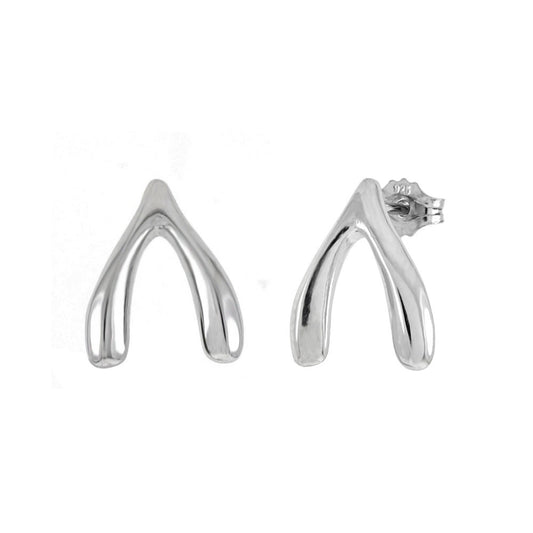 Wishbone Rhodium Stud Earrings