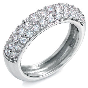 3 Lines Cubic Zirconia Sterling Silver Wedding Band Dome Ring