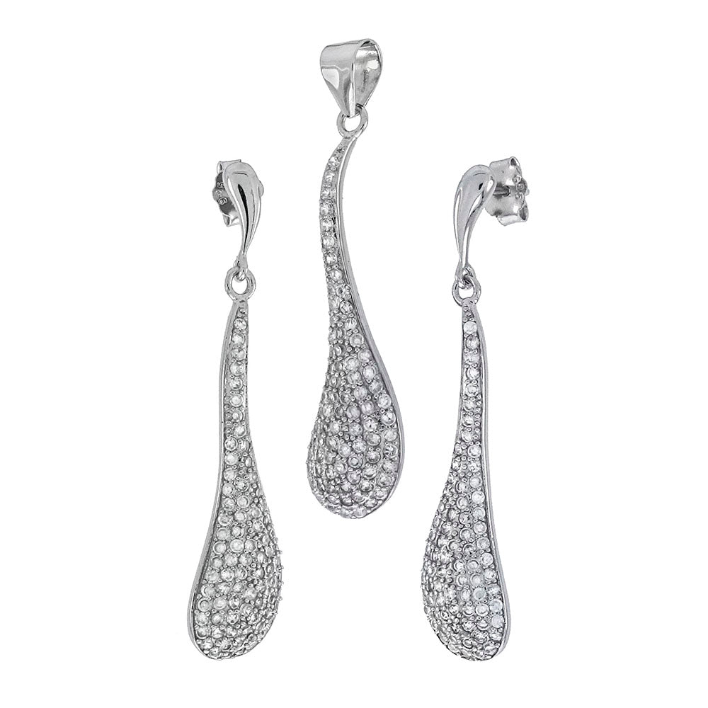 Sterling Silver Micro Pave CZ Earrings Pendant Set