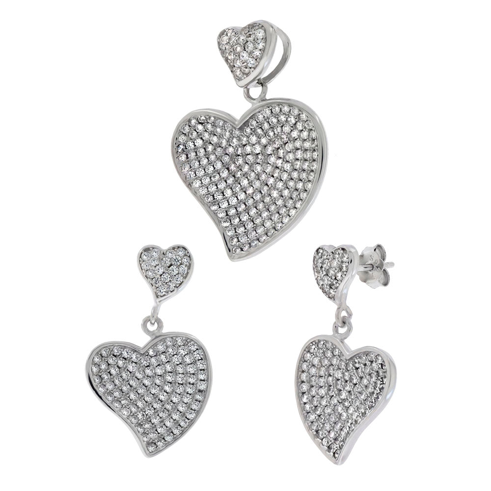 Micro Paved Heart Earrings Pendant Set