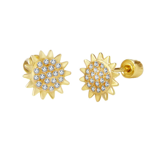 14K Gold Sunflower Stud Earrings