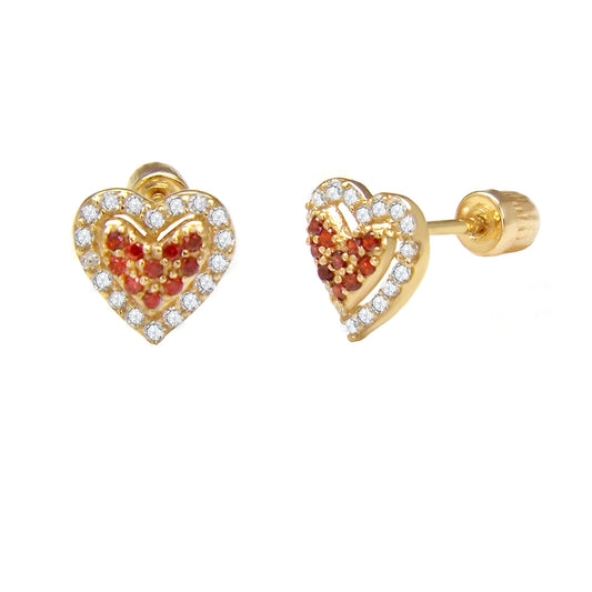 red and white cz gold earrings with screw on backs