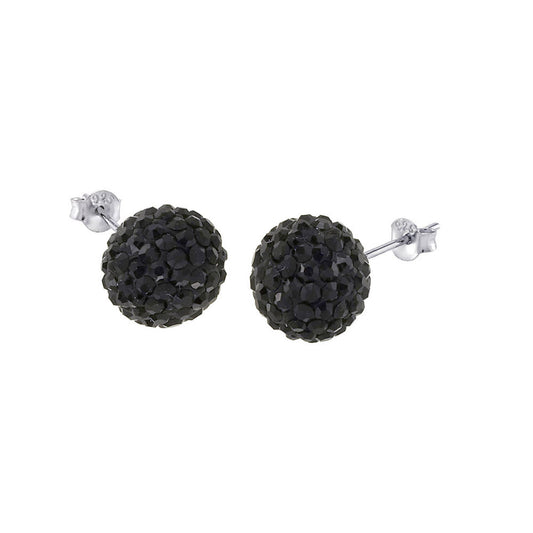 Sterling Silver Black Crystal Ball Stud Earrings