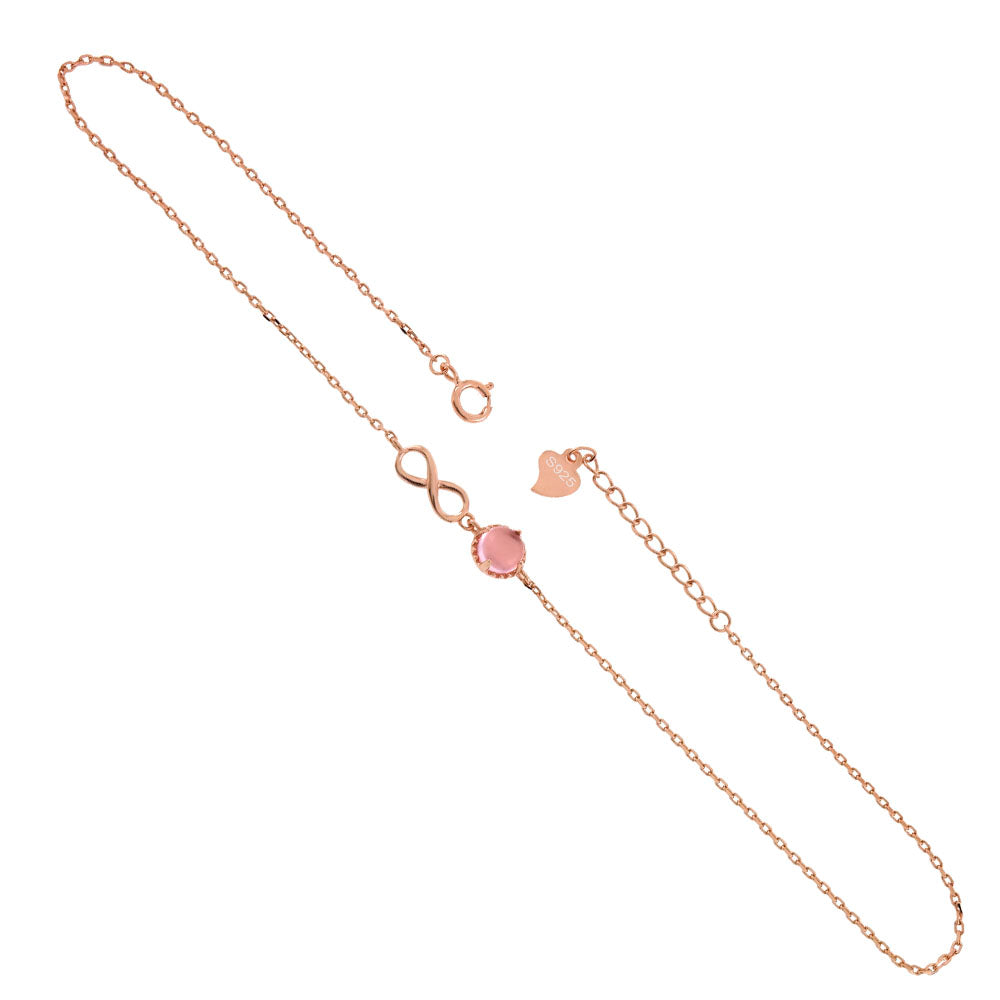 rose gold plated real silver anklet with infinity sign bead