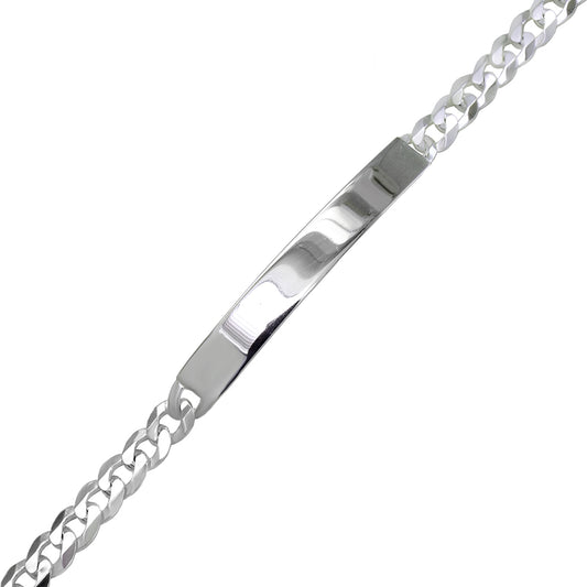 flat curb chain sterling silver mens id bracelet