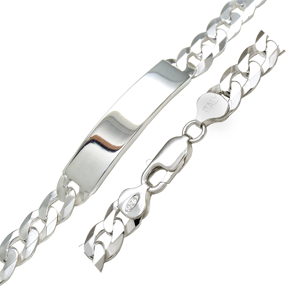 thick flat curb chain sterling silver mens identity bracelet